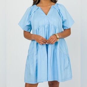 Boutique Light Blue V-Neck Mini Dress
